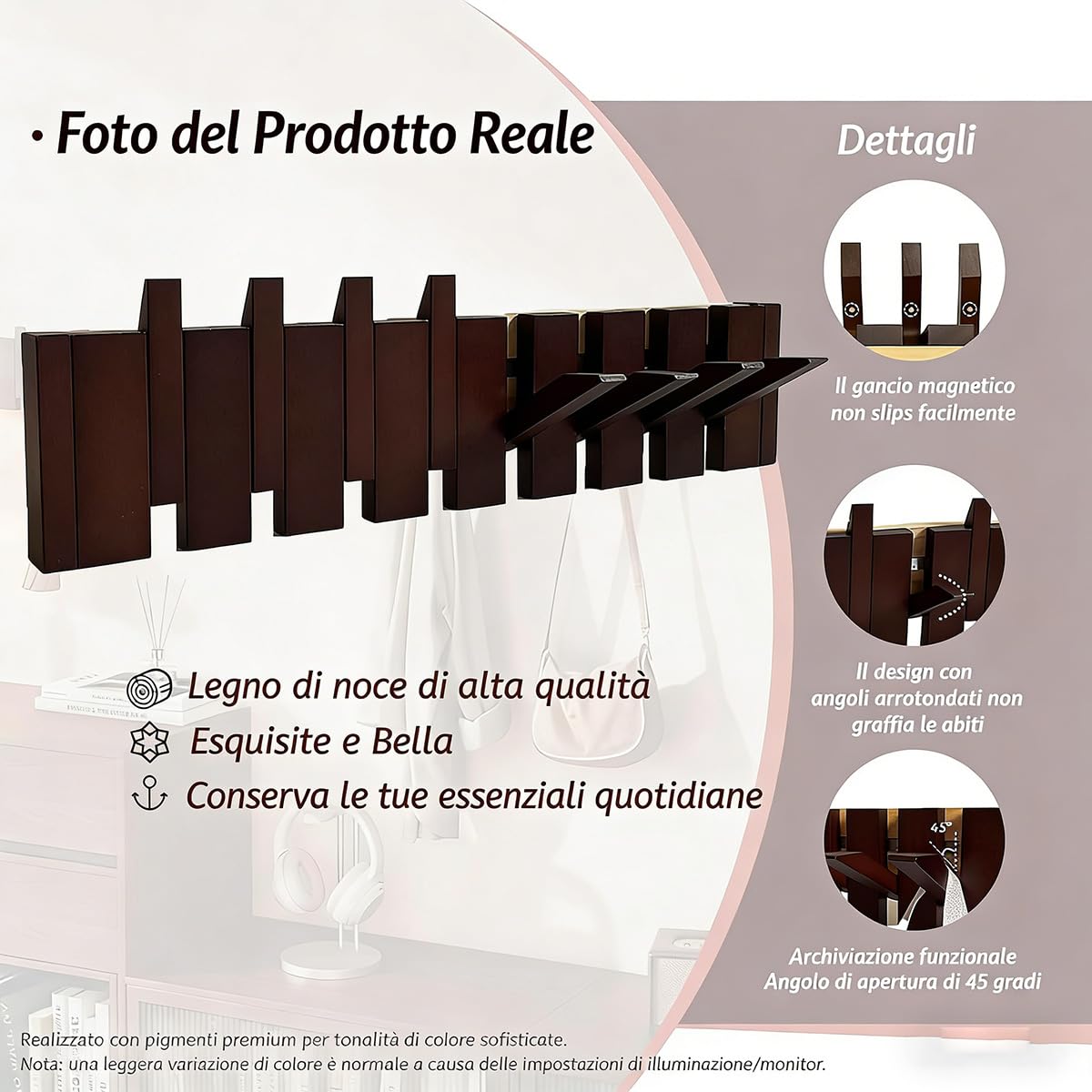Gancio appendiabiti da parete moderno in legno massiccio – Gancio appendiabiti a parete per cappotti cappotti e borse – Modanatura decorativa da parete, forte resistenza, ideale per corridoio, camera