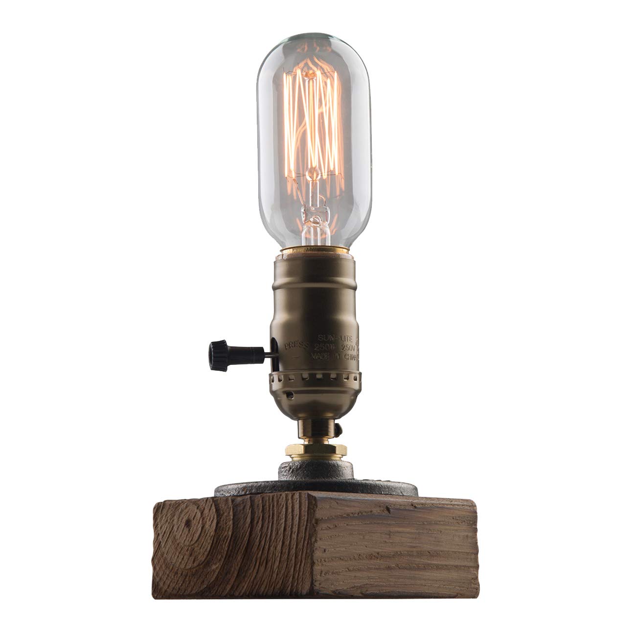 Lampada da tavolo vintage in legno invecchiato,Retro Industrial Steampunk Iron Pipe lampada da scrivania per letto,camera da letto,soggiorno,sala da pranzo,caffetteria,studio,corridoio,LED E14