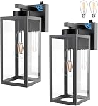 Tipace 2 Pack de lanterne murale extérieure avec capteur de dusk à dawn, Matte Black Sensor Accessoires extérieurs de lumière, Exterior Wall Sconce avec un écran de verre clair(2700K E26 Ampoules comprises)