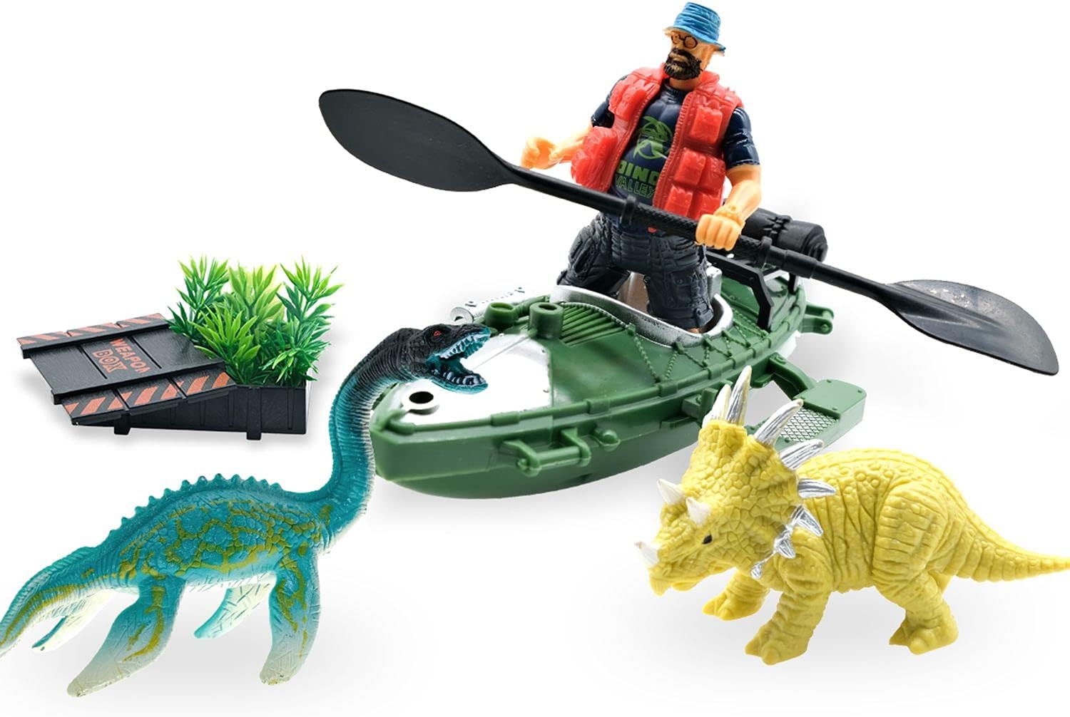 Dinosaur Toys with Action Figures for 3 4 5 6 7 Year Old Boys and Kids Includes 6 Dinosaurs Figures, 4 Movable People Toys with Weapons and Transportation for Creating a Dino World : Toys & Games