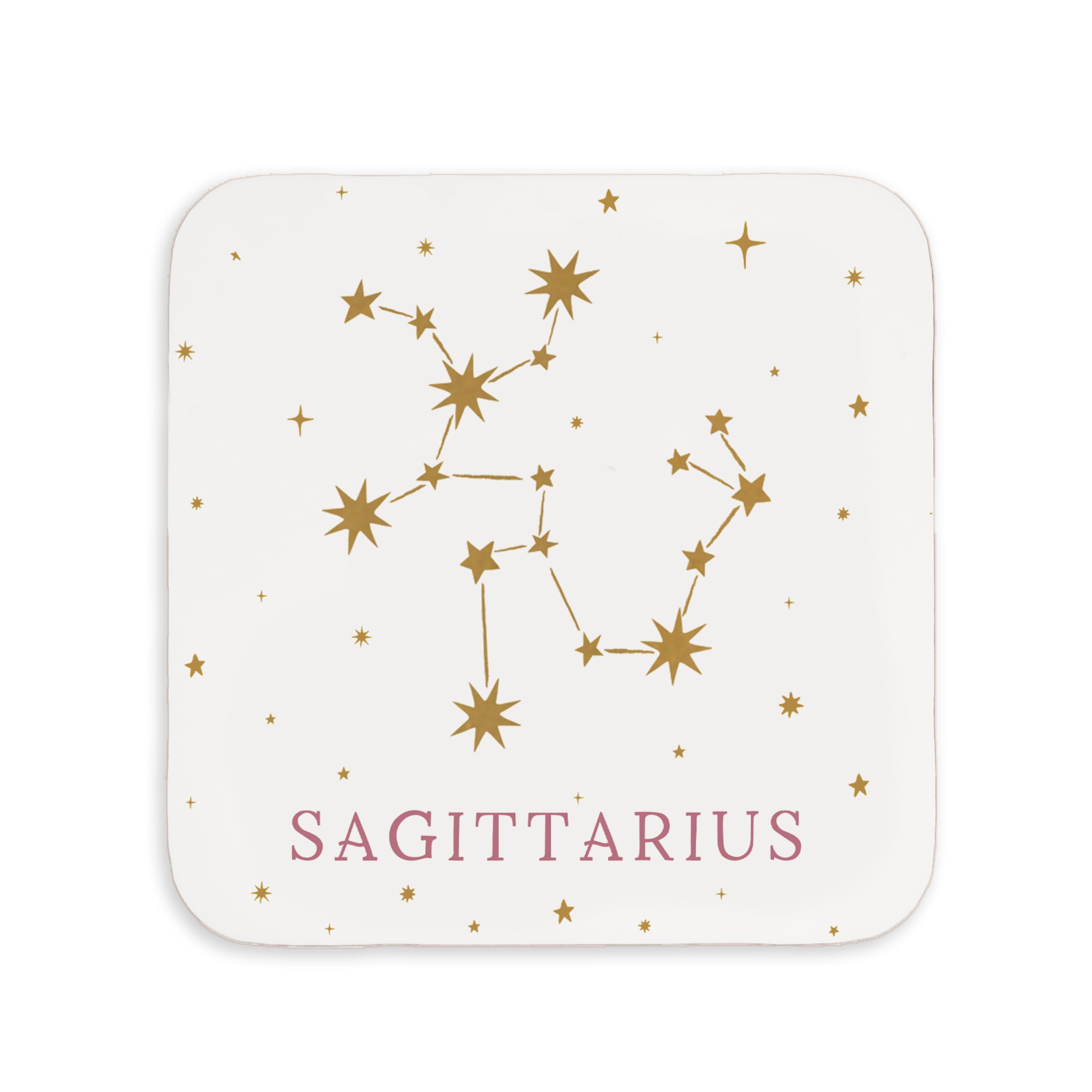 Zodiac or constellation coaster available in 12 star signs pink and gold illustrations gift for her for Christmas or birthday made in the UK (Constellation - Sagittarius)