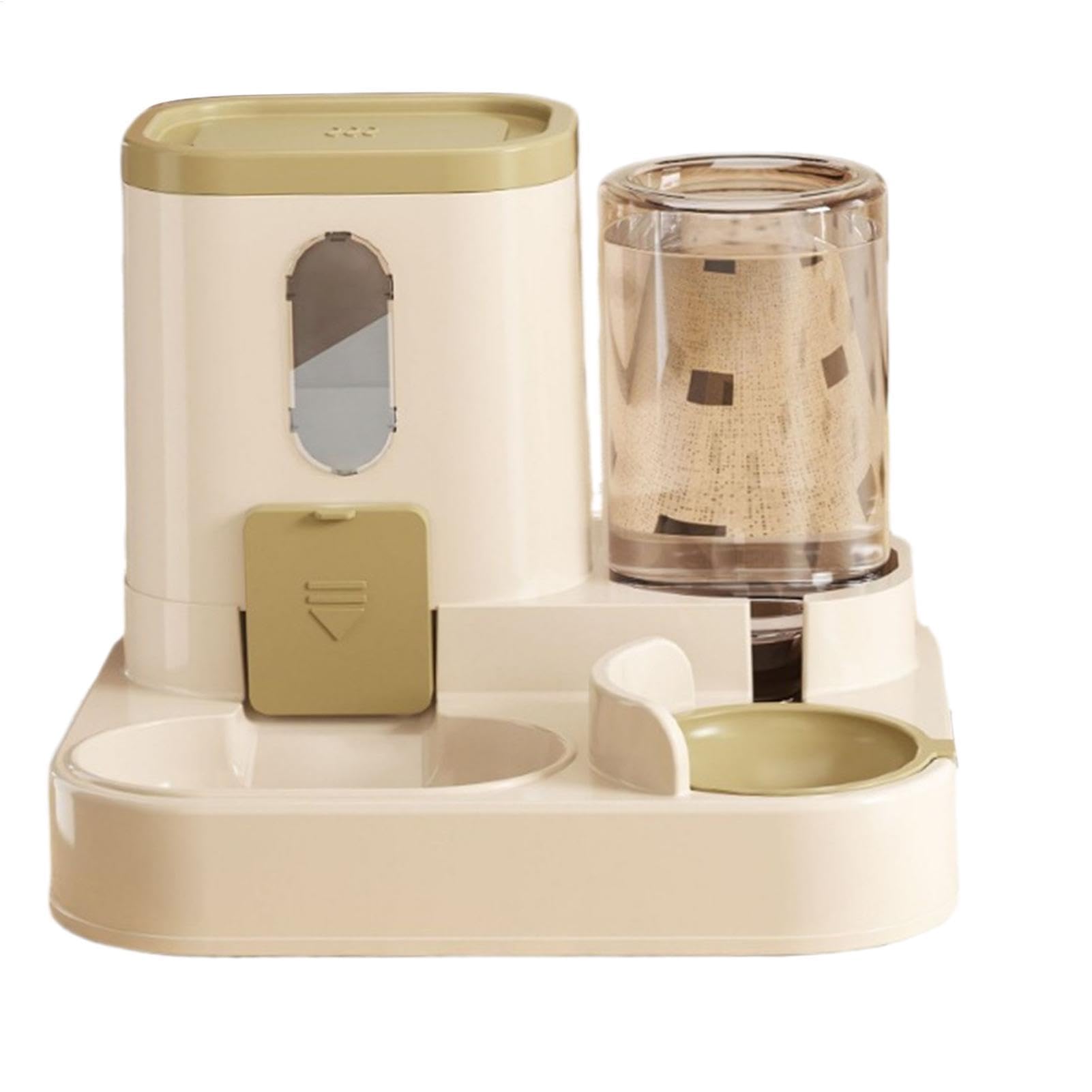Automatic Feeder Water Dispenser, Large Capacity Food Bowl(Beige)
