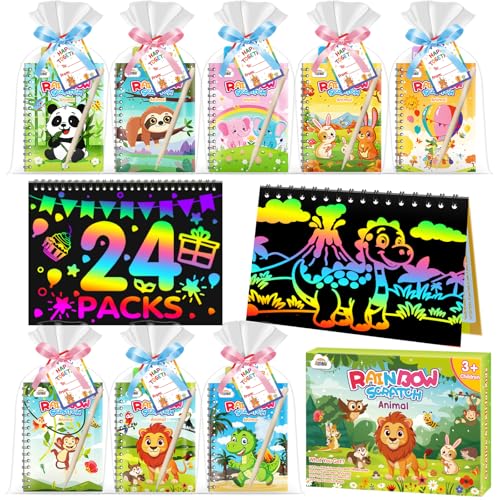 Image of ZMLM 24 Pack Rainbow Art Scratch Notebooks for Kids Birthday Party Favors