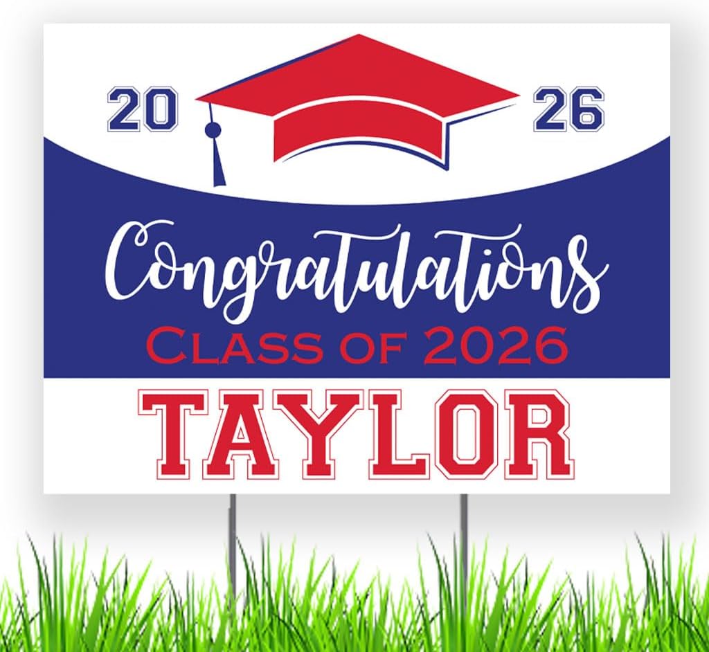 School Spirit Class of 2026 Personalized Graduation Party Yard Sign with Metal Stake