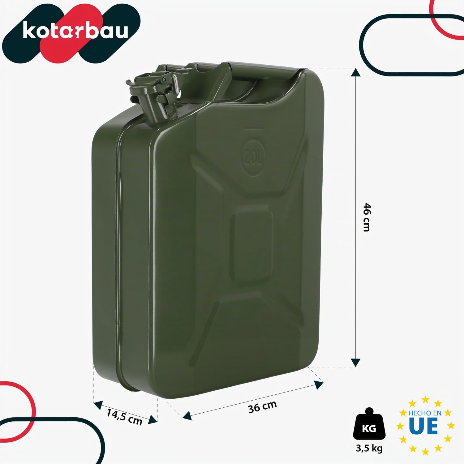 KOTARBAU® Bidón de Metal de Gasolina de 20 litros para combustibles, Gasolina y Almacenamiento de líquidos