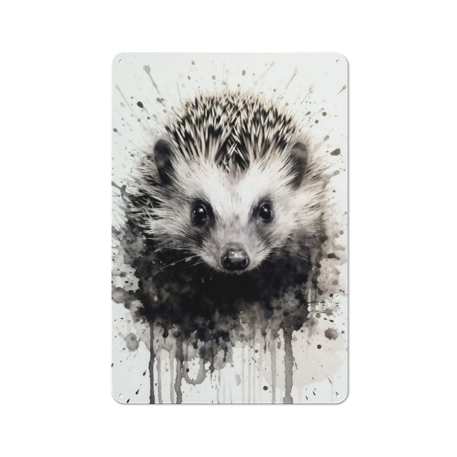 Junmoney Hedgehog Beauty Black Ink Vintage Tin Sign 30X20cm For Garden Room Or Summerhouse, For A Newly Organised Room And Metal Sign Display