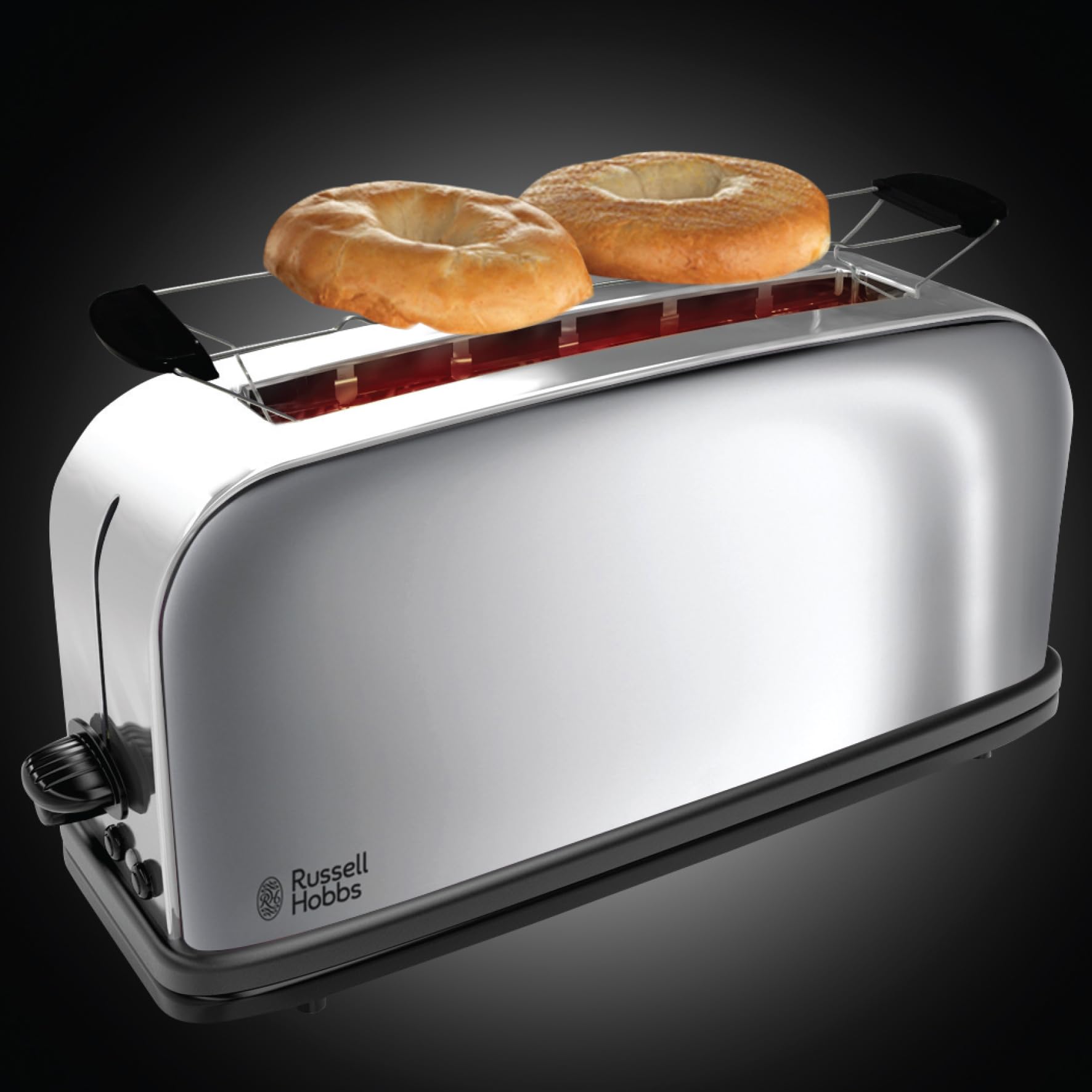 Russell Hobbs Toaster [Langschlitz für 2 Scheiben / 1 breite Brotscheibe] Victory Edelstahl (extra breiter Toastschlitz, inkl. Brötchenaufsatz, 6 Bräunungsstufen + Auftau- & Aufwärmfunktion) 23510-56