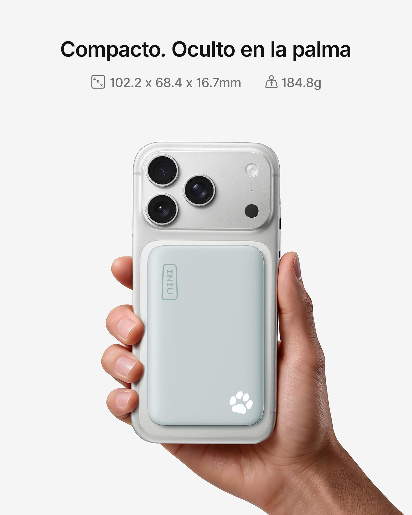 INIU Compacta Power Bank para MagSafe, 10000mAh Certificación Qi2.2 Inalámbrica 25W