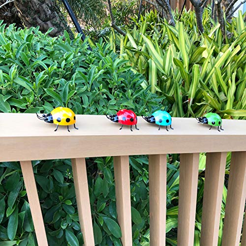 Alladinbox 4Pcs Metal Ladybug Wall Art Decor Nature Inspired Sculptures Insect Decoration For Outdoor Backyard Porch Home Patio Lawn Fence Decoration (4 Colors, 3.9 Inch) #TOP2