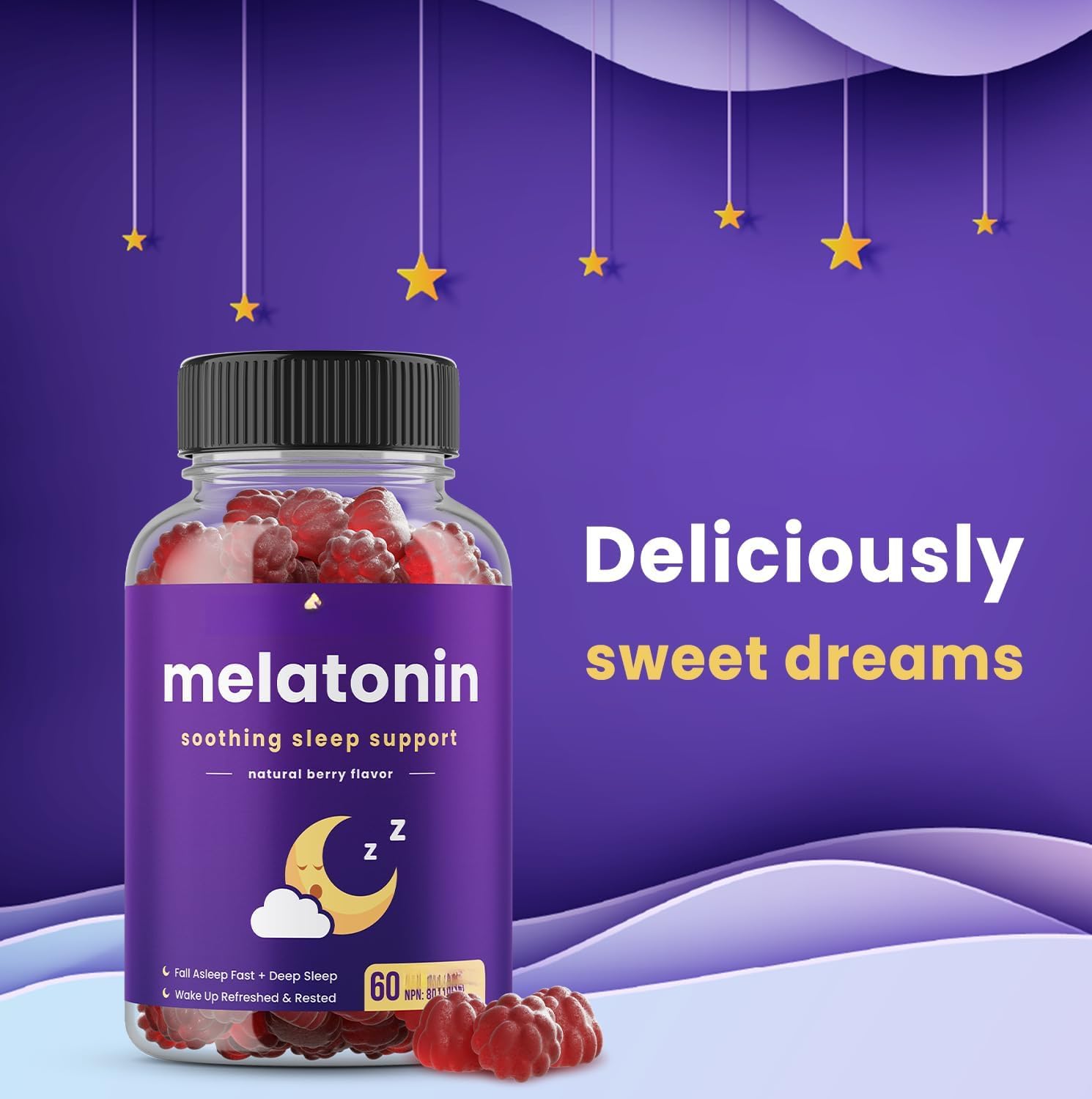 Melatonin für Erwachsene – Unterstützt erholsamen Schlaf und gesunde Schlafzyklen, natürliches Einschlafmittel mit veganem Beerengeschmack
