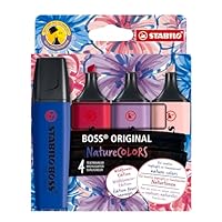 STABILO BOSS ORIGINAL NatureCOLORS Wildflowers Edition - Highlighter - Pack of 4 - Blush, Burgundy, Grey Violet and Ultramarine