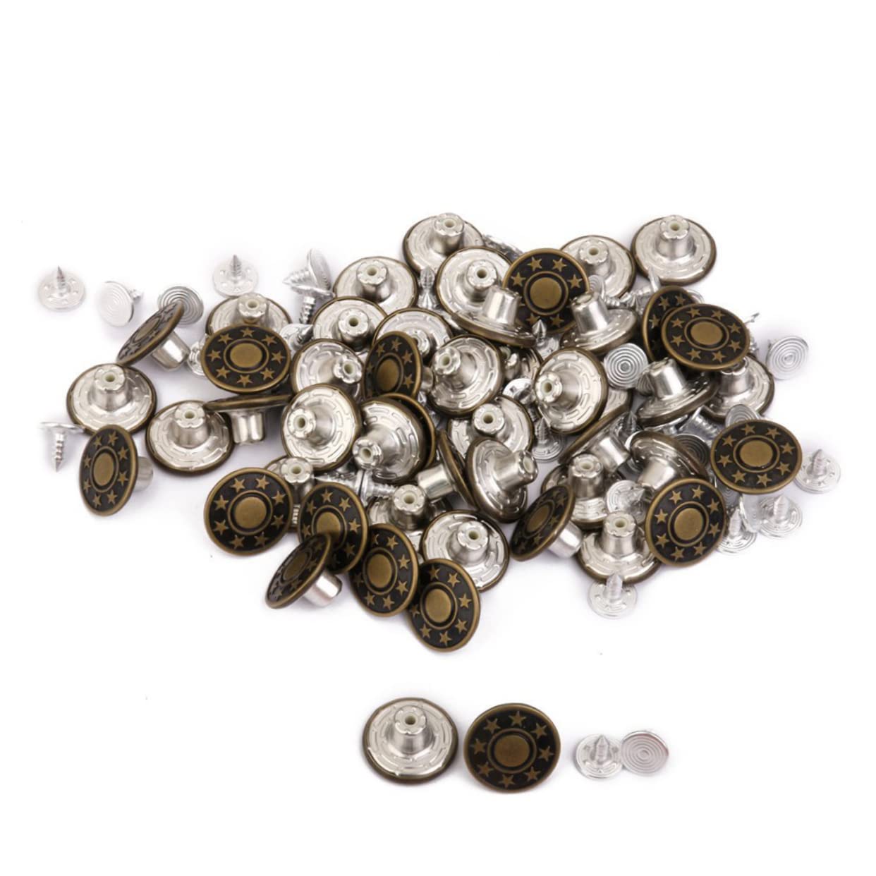 TEHAUX 3 Set Di Bottoni Per Jeans Con Motivo A Stella Da 17 Mm in Ottone Verde Da 17 Mm Semplici Alla Moda Installazione Rapida 50 Pezzi*3