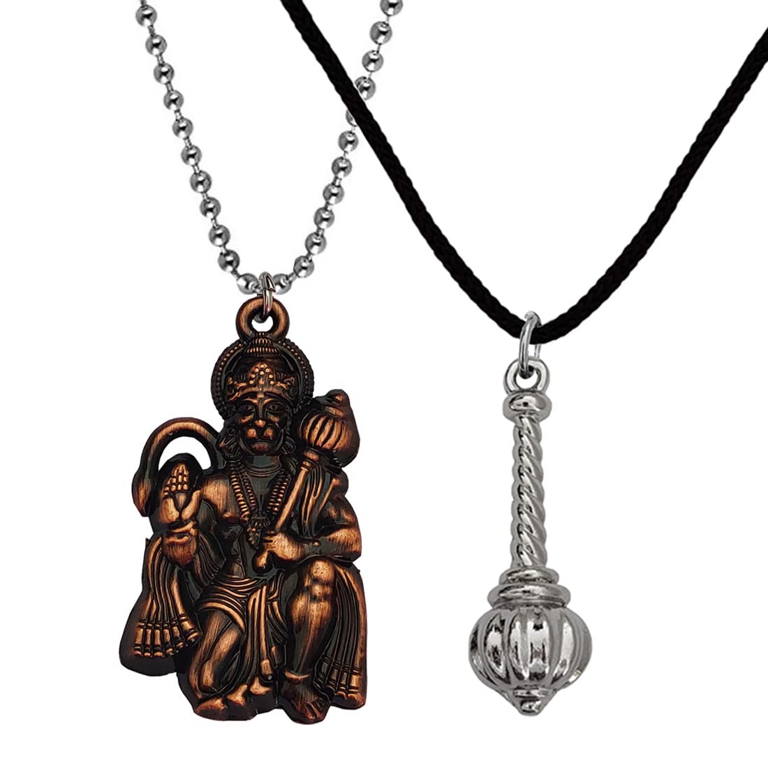 Hindu Lord Bajrangbali Hanuman idol Monkey God of Devotion Ball Chain With Gada Silver Cotton Dori Zinc And Metal Pendant Necklace For Men And Women SPn2022802-image-47