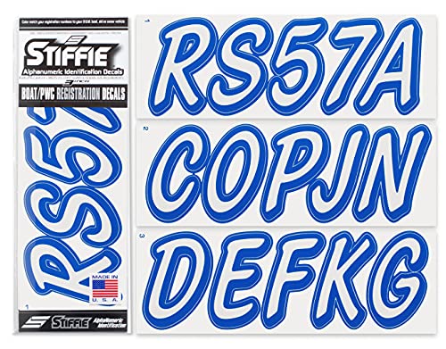 Image of Whipline Solid White /Blue 3 inch Alpha-Numeric Registration Identification Numbers Stickers Decals for Boats & Personal Watercraft