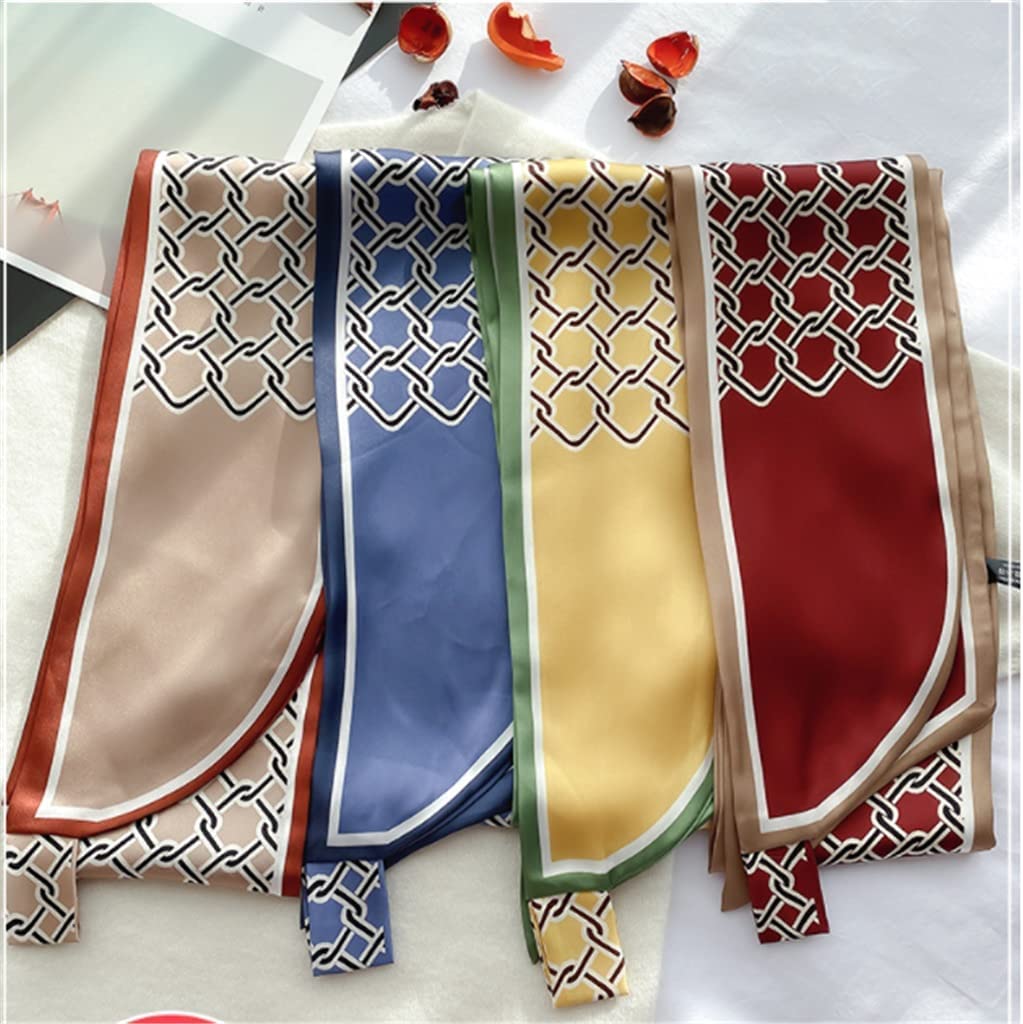 Bufanda de Mujer Bufanda Cuadrada Estampado de Corbata de Pelo Pañuelo de Seda Satinada Pañuelo de Cabeza para Mujer Bufanda de Seda de Tira Larga pequeña (B 11 * 125CM)