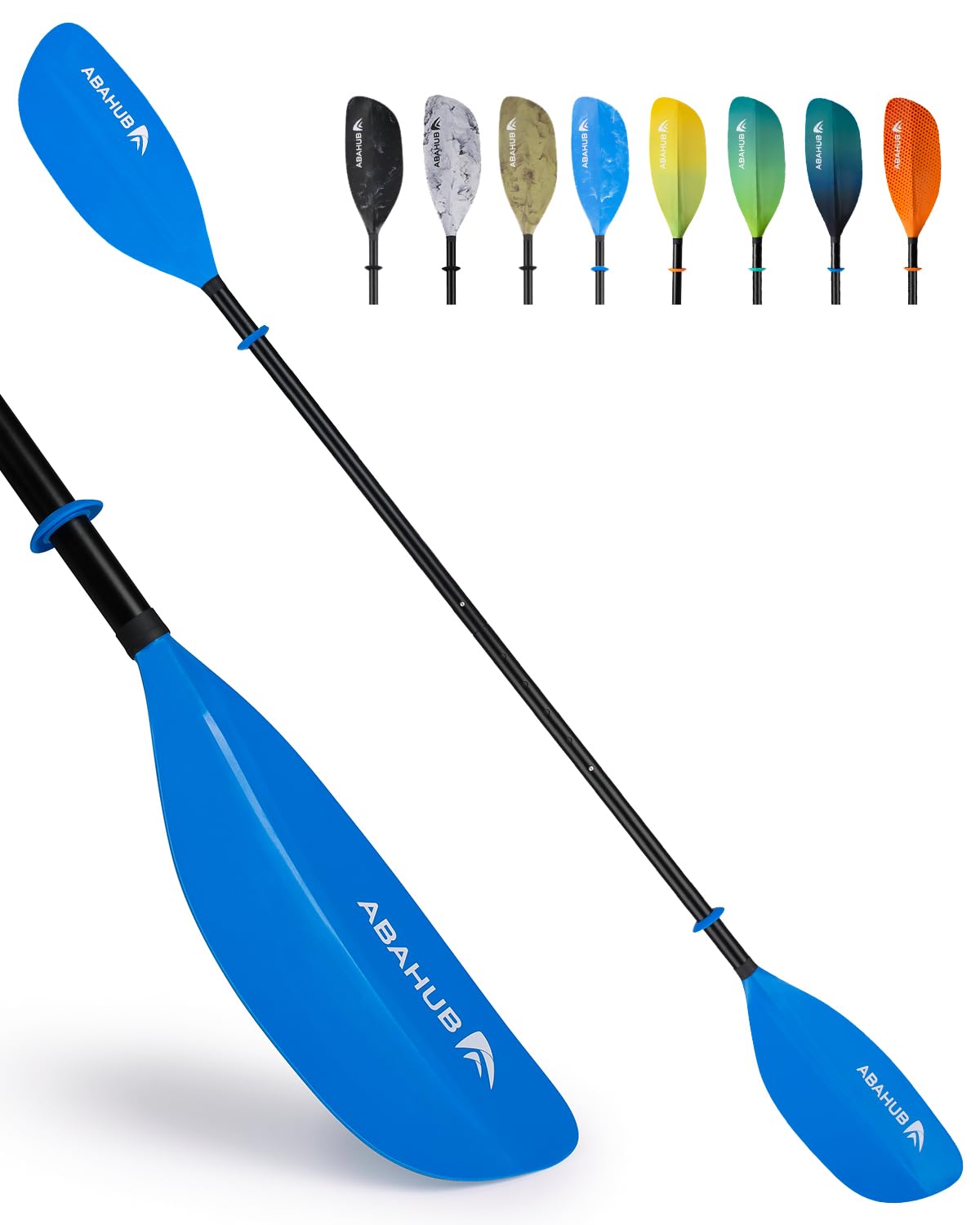 Abahub Kajak Paddel verstellbar 230cm bis 250cm 3teilig Doppelpaddel Schwimmende Kajakpaddel Bootsruder Kanuruder für Kajakfahren Aluminiumlegierungs Schaft Kunststoff Klingen Blau