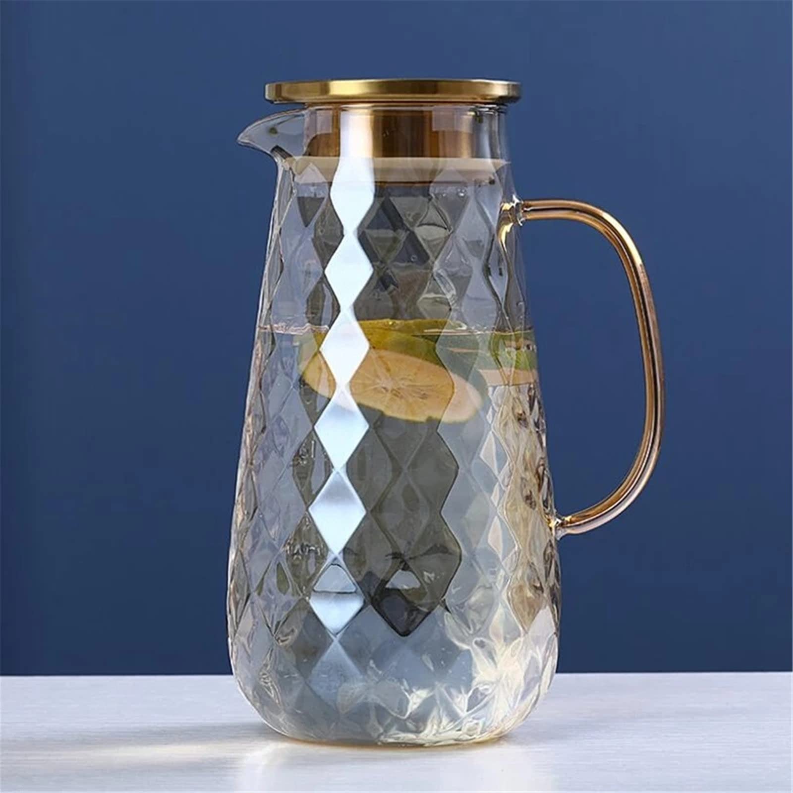 Transparenter Kühlschrankwasser-Fruchtkrug, Glaskrug Mit Deckel, Eisteekrug, Wasserkrug, Heißes Und Kaltes Wasser Für Limonade, Eistee,Amber-One Size