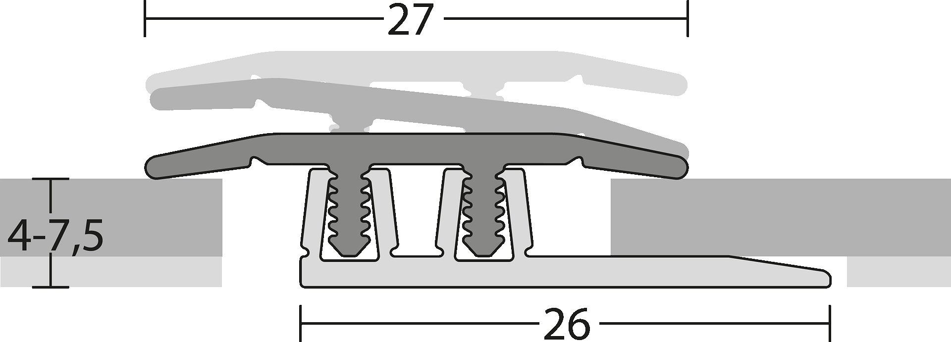 Prinz Profi-Design Übergangsprofil -Für Aufbauhöhen von 4,0 -7,5 mm Edelstahl gebürstet 270cm 27 mm