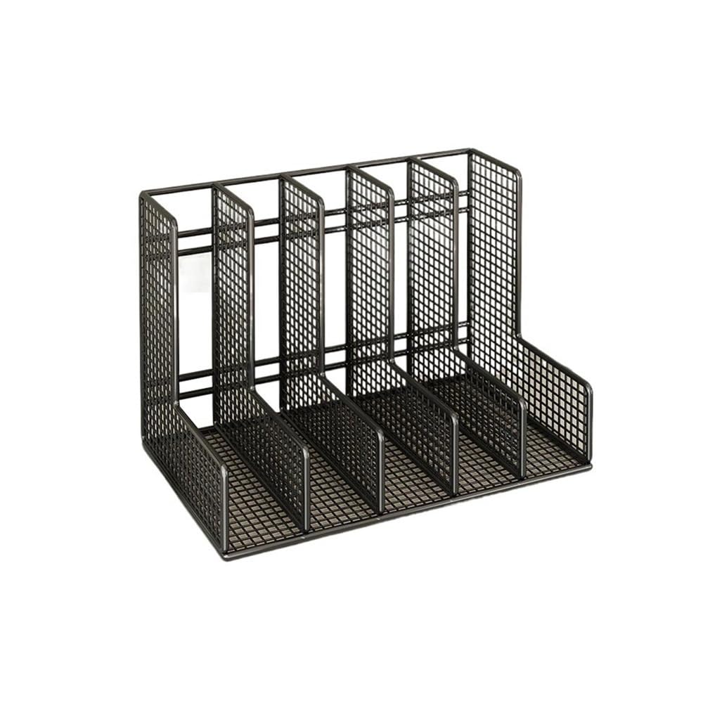 J9V4G6S3B5 Desktop File Rack Desk File Organizer 5 Sections Upright Mesh Desktop Sorter Office Holder(Black)