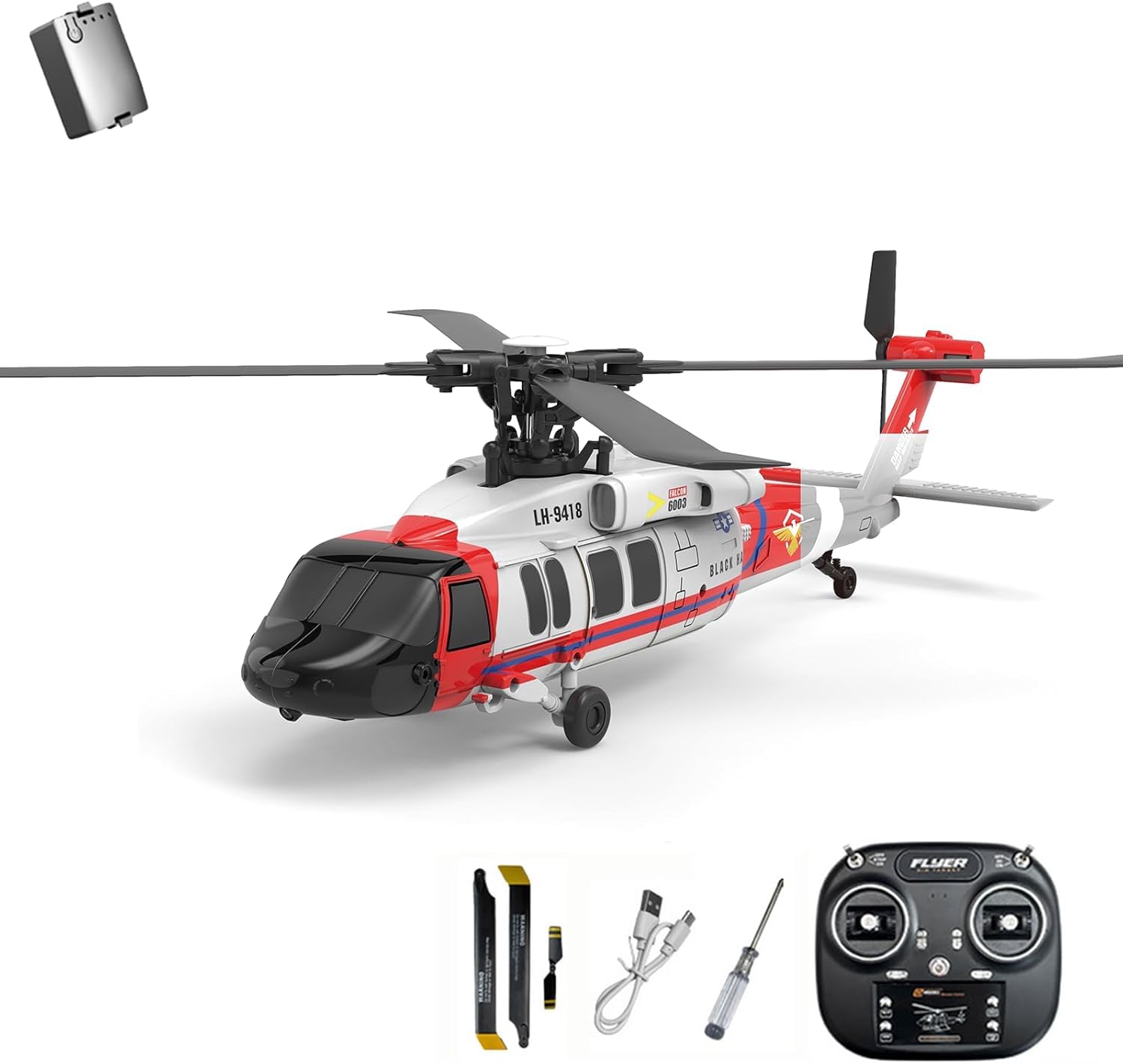 K200 Black Hawk RC Helicopter, 6CH Brushless Remote Control Helicopter Model with Altitude Hold, Optical Flow & Inverted Flight, 6-Axis Gyro Simulation Military Aircraft for Adults (1 Battery/Red)
