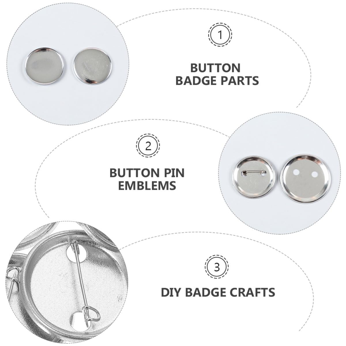 100 Sätze Teiliges DIY Eisensockel Button Badge Blanko Abzeichen Bastelmaterial für Selbermachen an Kleidung Taschen und Geschenkideen