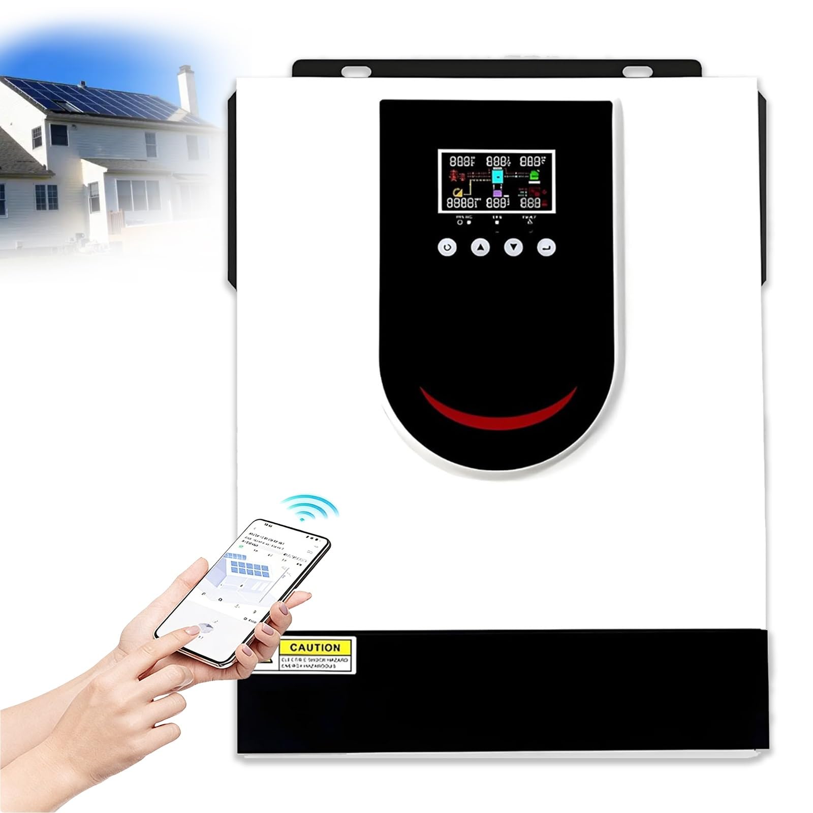 Onduleur Hybride Solaire 1KW-10,2KW, 12V 24V 48V à 220V et Contrôleur MPPT 40A-160A intégré, Fonctionne avec différents Types de Batteries, pour Maisons Camping Cars(2.0KW/12V)