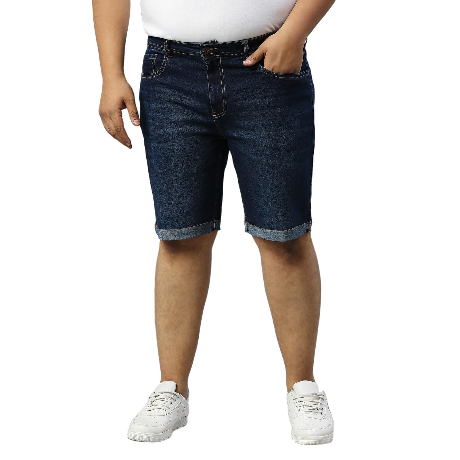 TURNING BLUEMens Stretchable Mid Rise Express Fit Dark Blue Shorts