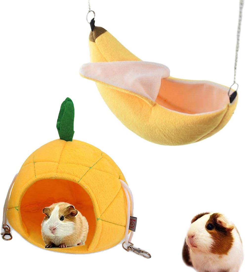 2 Pieces Hammock Soft Hamster House Bed Small Pet Animals Hamster Hanging House Cage Nest for Guinea Pig Rat Chinchilla Sleep and Play…