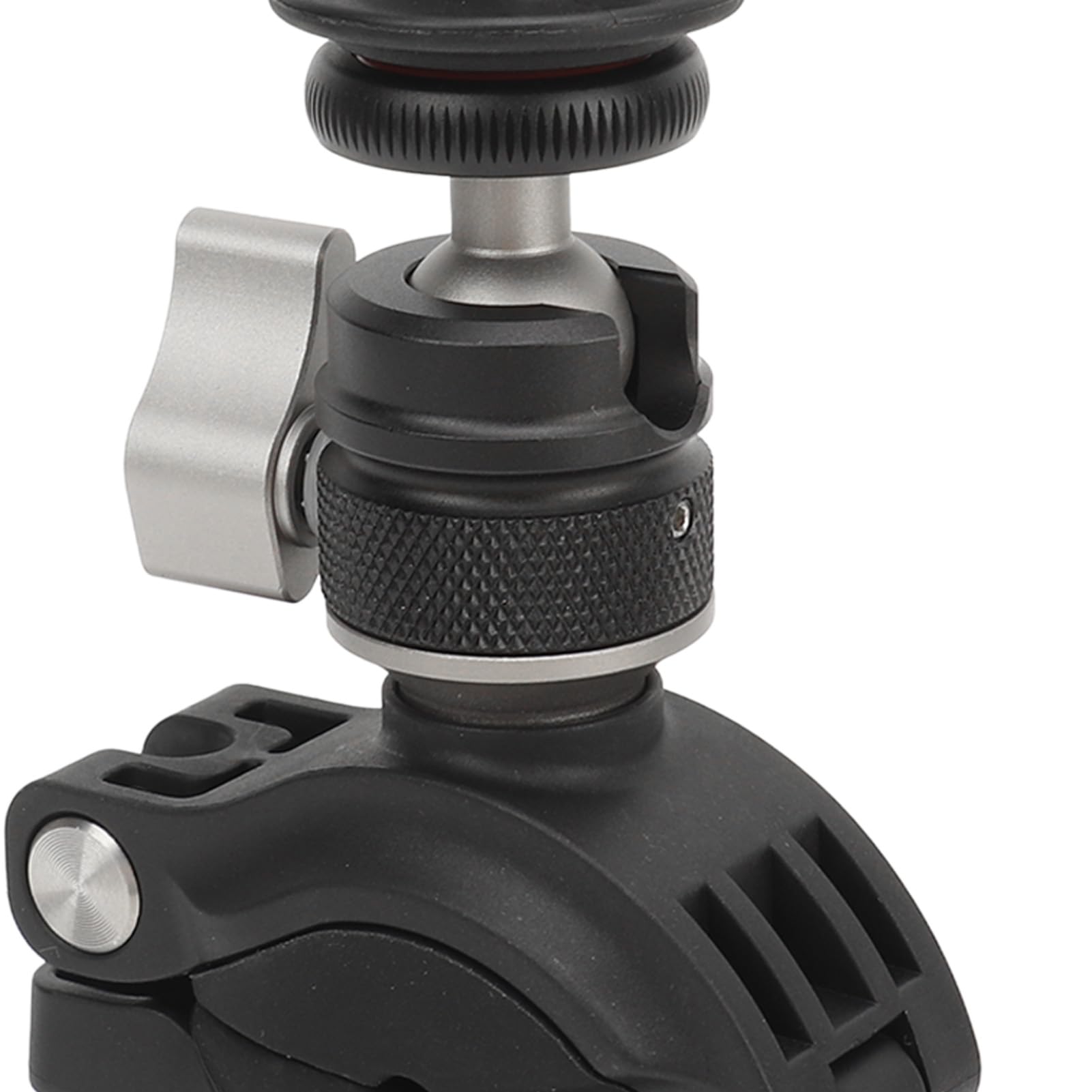 Abrazadera de Montaje para Cámara de Motocicleta, Rotación de 360°, Antivibración con Adaptador de 1/4 de Pulgada, Lente Estabilizadora, Arandelas Extraíbles, Bloqueo de Tornillo