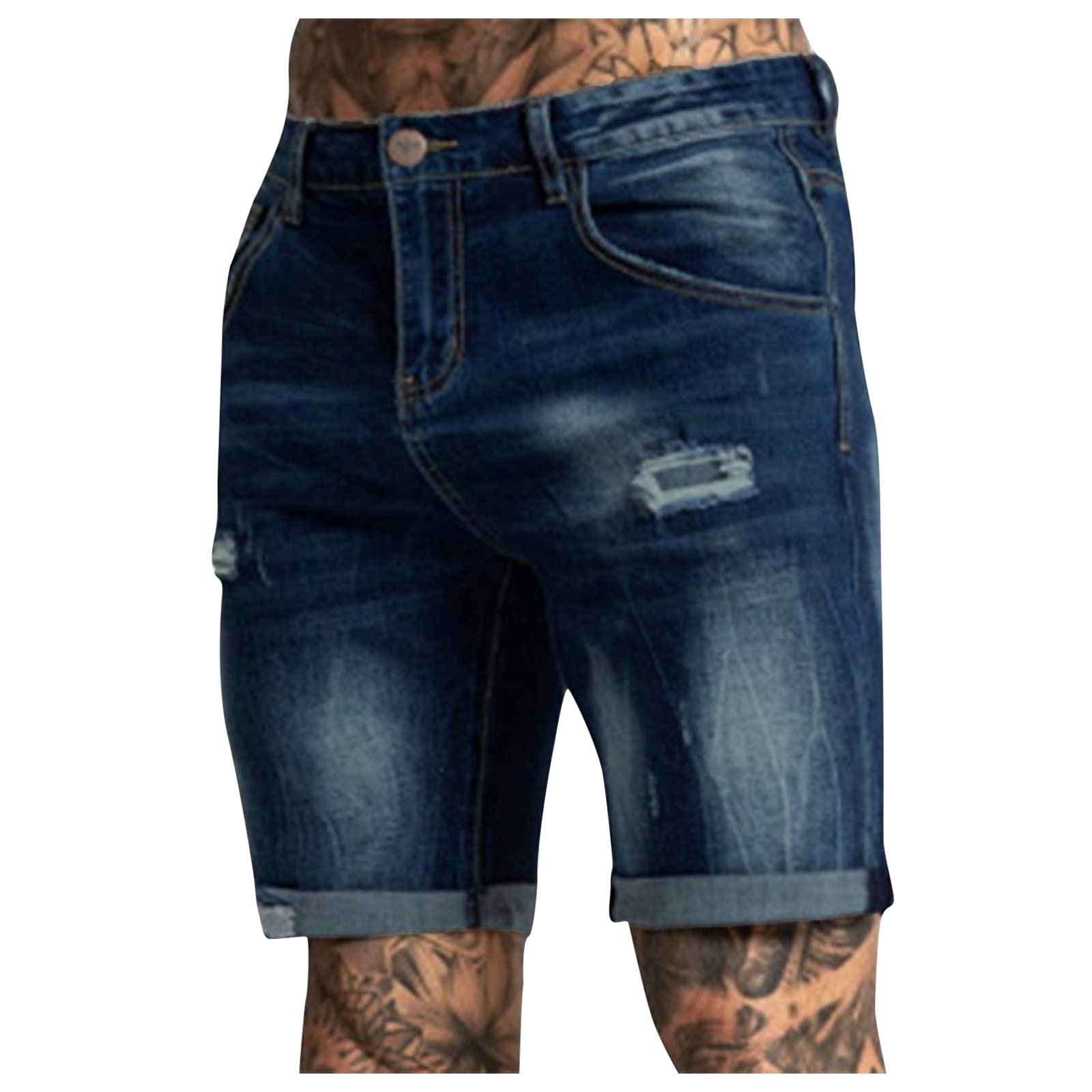 Briskorry Pantalones vaqueros cortos para hombre elásticos y desgastados, pantalones cortos informales, pantalones cortos de verano, pantalones cortos transpirables, bermudas de moda, pantalones cortos clásicos