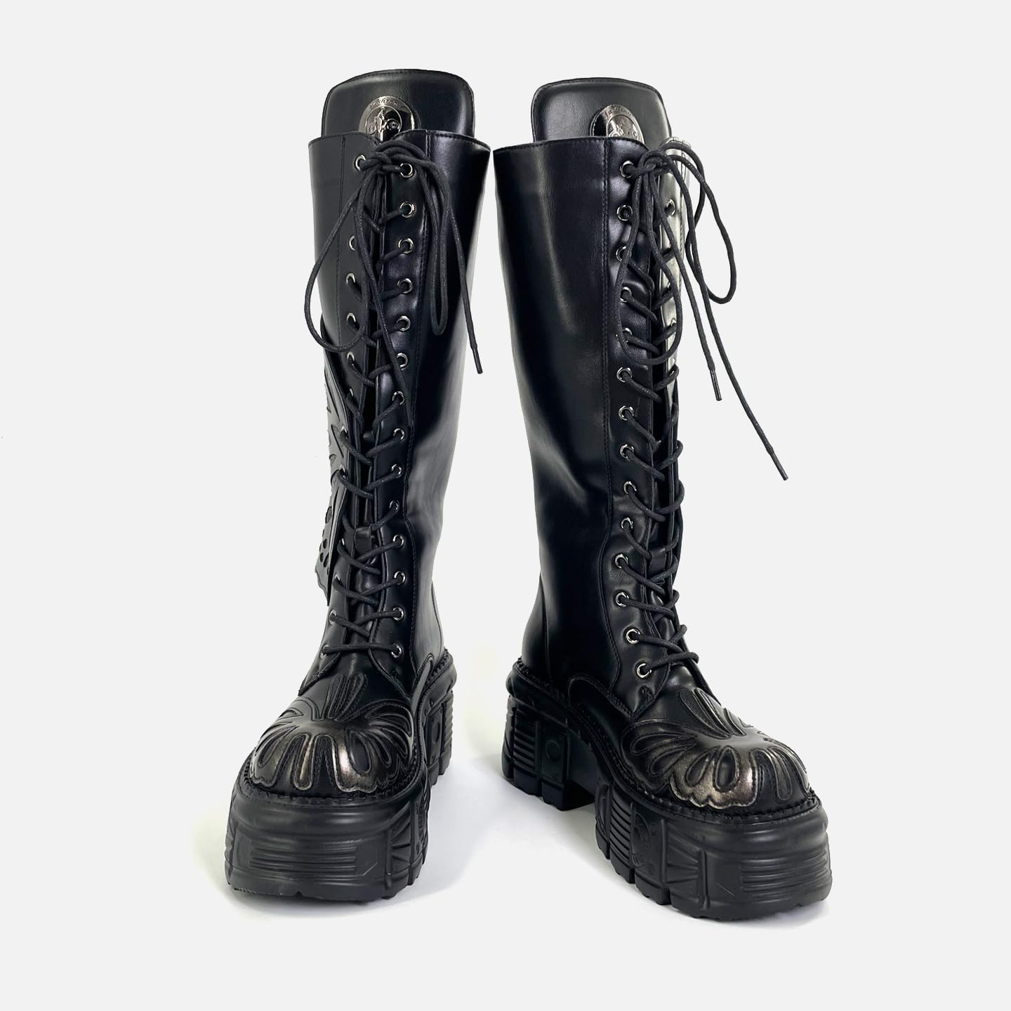 Women's Platform Punk Goth Knee High Boots Butterfly Chunky High Heel Back Zip Wedge Party Alt Boots Y2K Rave Shoes