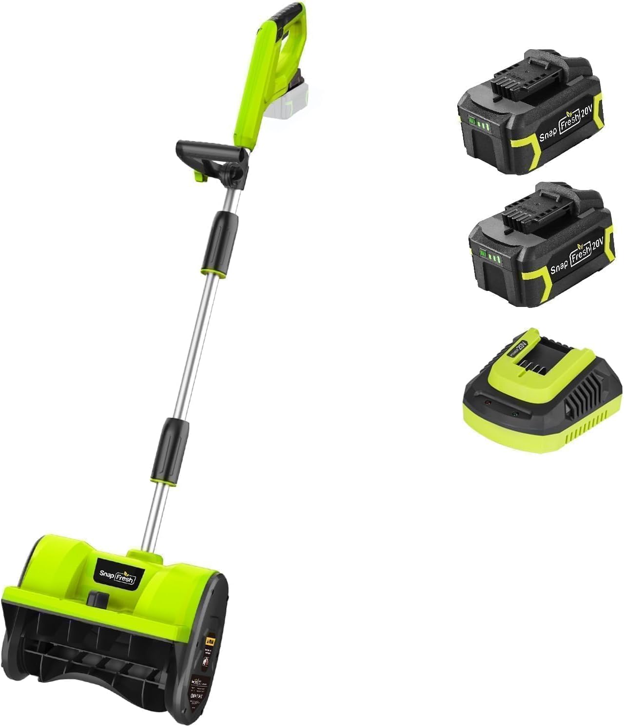SnapFresh 20V Snow Shovel Cordless,12” Electric Snow Thrower kit,with 2 Pack 4.0Ah Batteries and Fast Charger(Green) Green-2packs