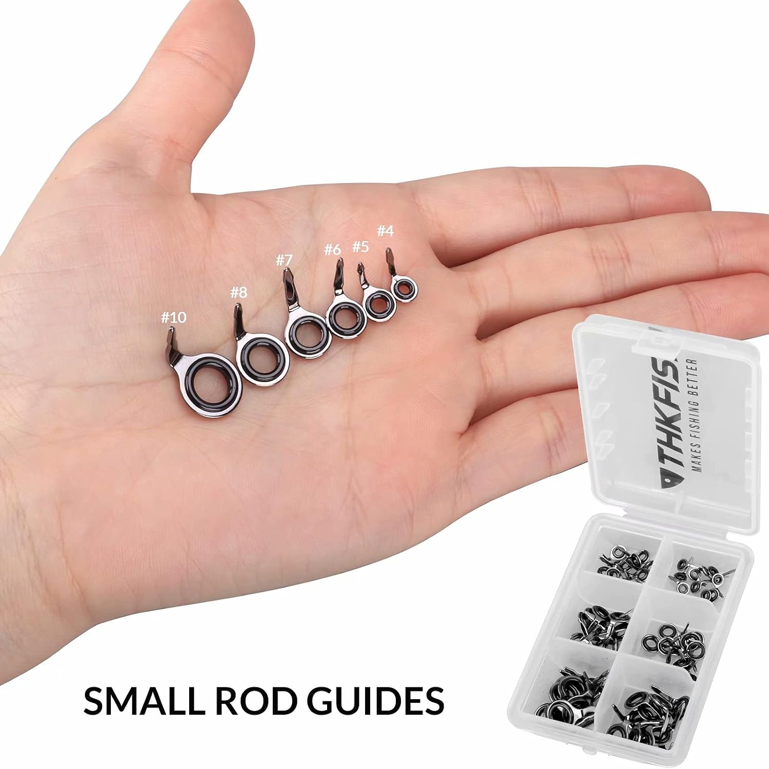 THKFISH Rod Repair Kit Rod Tip Repair Kit Ceramics Tips Stainless Steel Carbon Spinning Rod Guides Fishing Rod Repair Kit SILVER-60PCS - Image 5