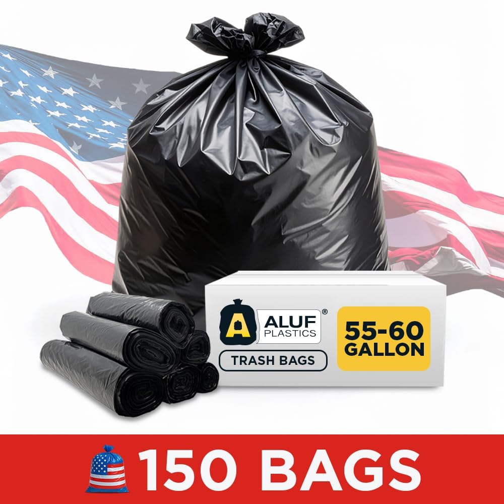 Aluf Plastics Bolsas de basura de 55 a 60 galones, serie Source Reduction, alta densidad, 22 micras (equivalentes), diseñadas para el hogar, oficina, baño, papel, espuma de poliestireno (paquete de