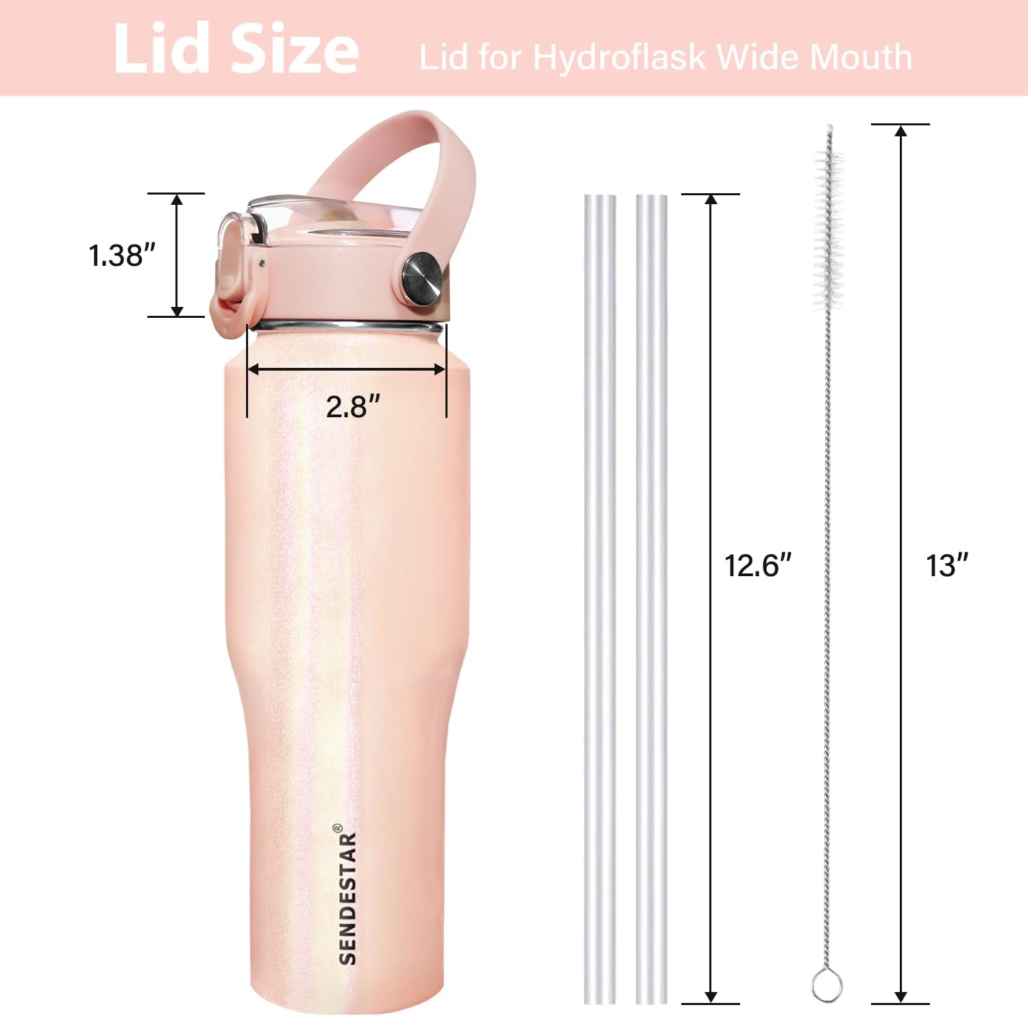 SENDESTAR Spout Lid for Hydroflask Wide Mouth Water Bottle Fits 18 oz 20 oz 32 oz 40 oz 73 oz,Chug Cap Flexible Handle Compatible, Takeya, Simple Modern, Wide Mouth Water Bottle Pink