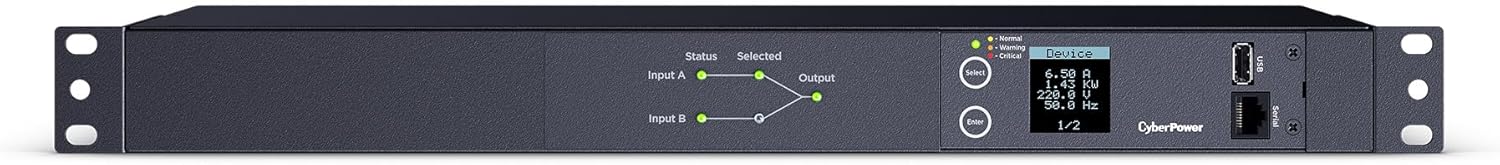 CyberPower PDU24004 Metered ATS PDU, 200-240V, 15A (Derated to 12A), 12 Outlets, 1U Rackmount