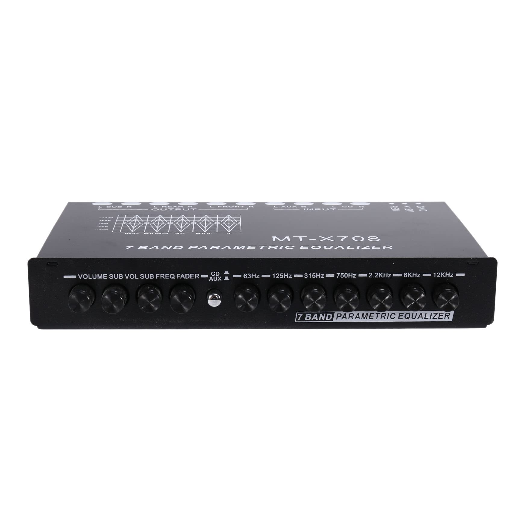 gluttonous Ecualizador de Audio para AutomóVil de 7 Bandas, Ecualizador GráFico Ajustable para Amplificador de AutomóVil EQ de 7 Bandas Interruptor de SeleccióN de Entrada CD/AUX, Negro