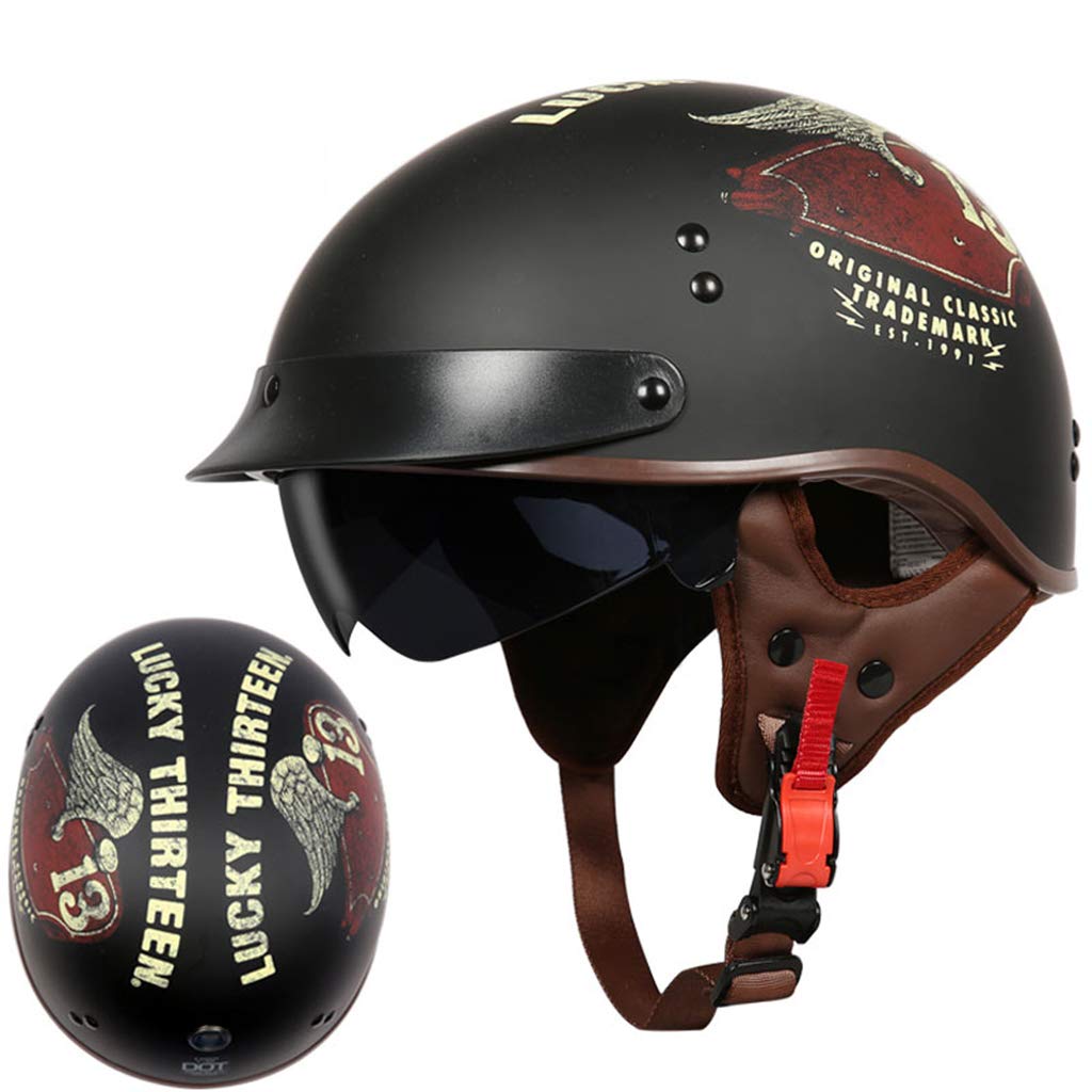 Duitse stijl motorfiets half shell helm voor mannen vrouwen, retro volwassen motorhelm DOT gecertificeerde vintage scooter jet helm voor cruiser chopper bromfiets (Color : L, Size : XL=60-61CM
