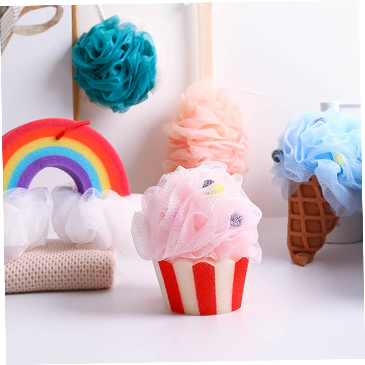 Healeved 6piezas Bolas De Esponjas De Baño Forma De Helado De Exfoliantes y Suaves Para Hombres Limpieza Profunda y Rica Para Fiestas y Celebraciones