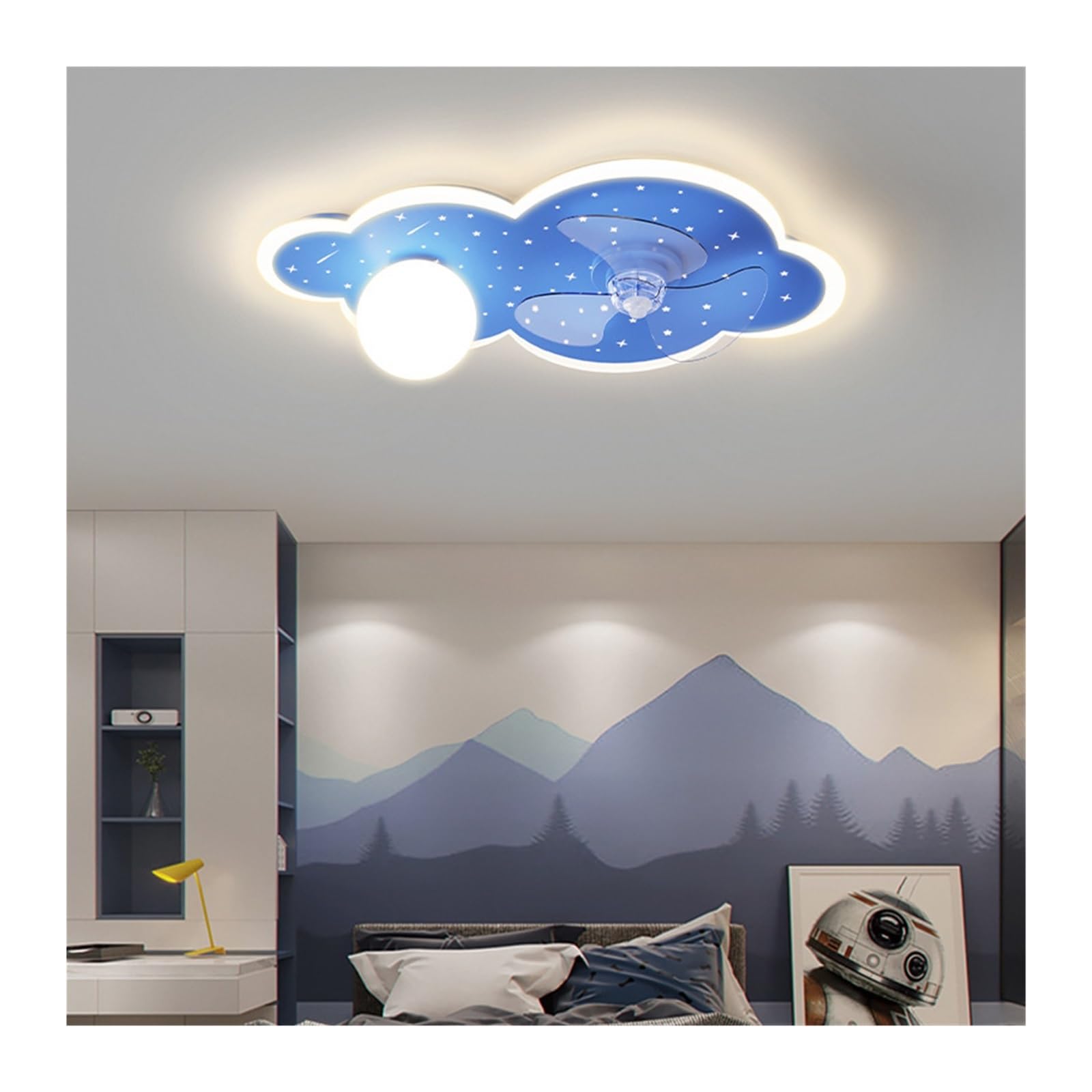 Ventilatore da soffitto con luci Camera dei Bambini Camera da Letto Ventilatore da soffitto Luce LED Blu Nuvola Luce Silenziosa Scandinava Moderna Minimalista Luce della Stanza