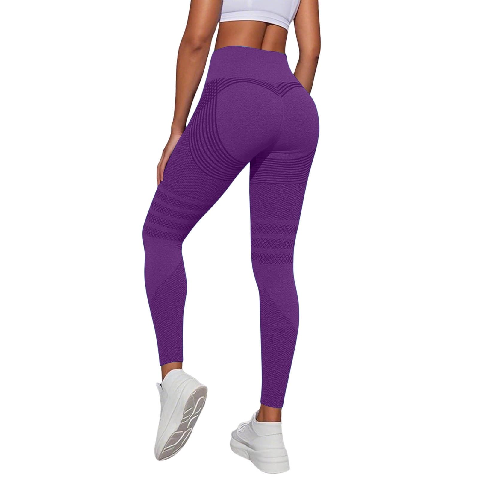 Women's Purple Compression Leggings Anti Cellulite High Waisted Workout Gym Leggings Uk Tummy Control Butt Lifting Yoga Pants Seamless Sports Running Leggins Trousers Xl