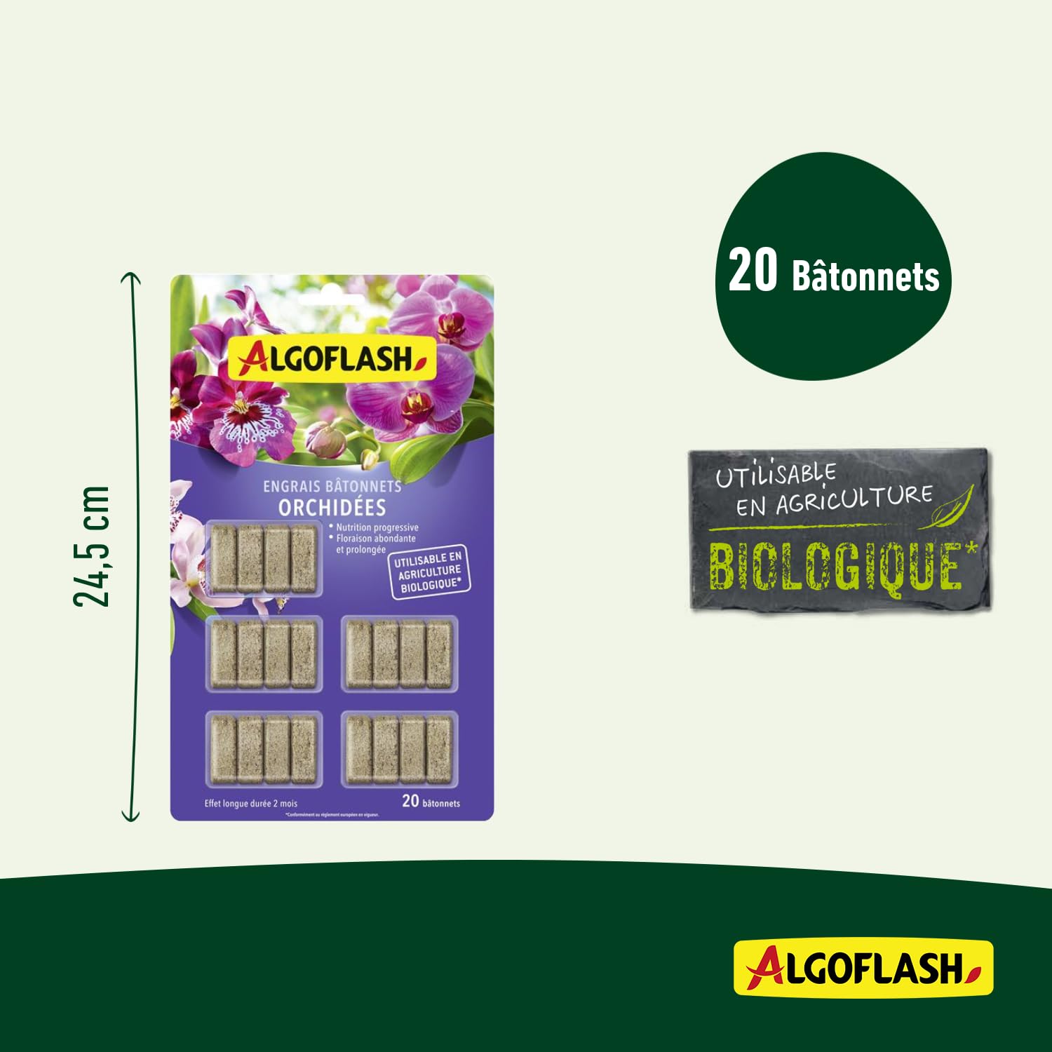 Algoflash - Palitos de fertilizante para orquídeas, apto para agricultura ecológica, 20 palos