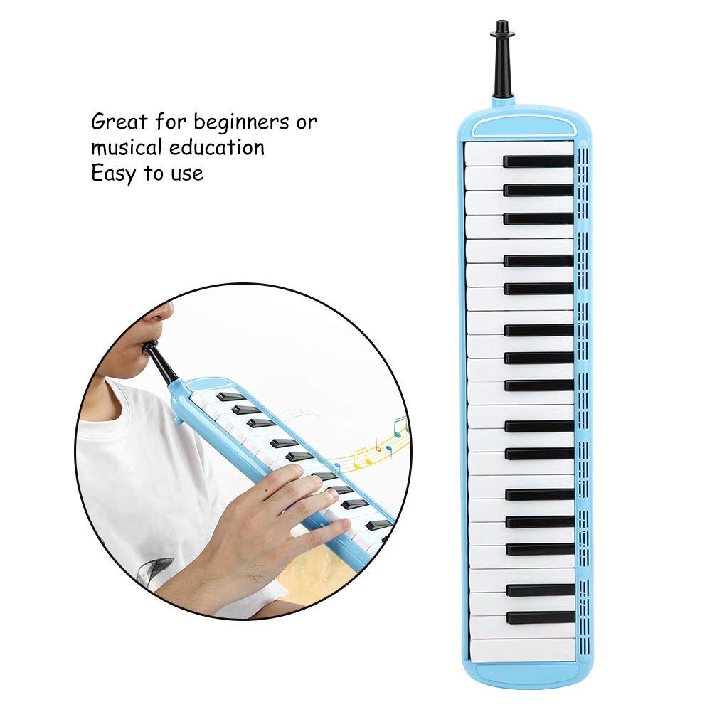 37 teclas Melodica Pianica Tube Tubo largo y flexible Melodica con boquilla Bolsa de almacenamiento para soplete(Azul) instrumento de viento
