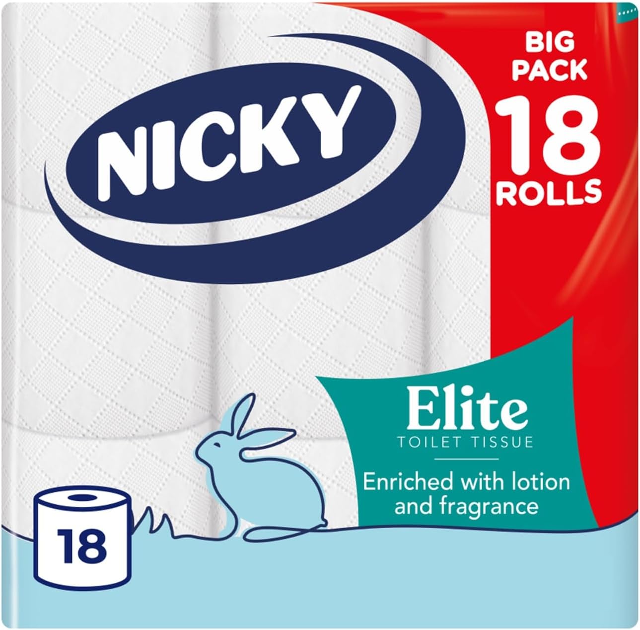 Nicky Elite 3 Ply Quilted Toilet Tissue, 18 Rolls
