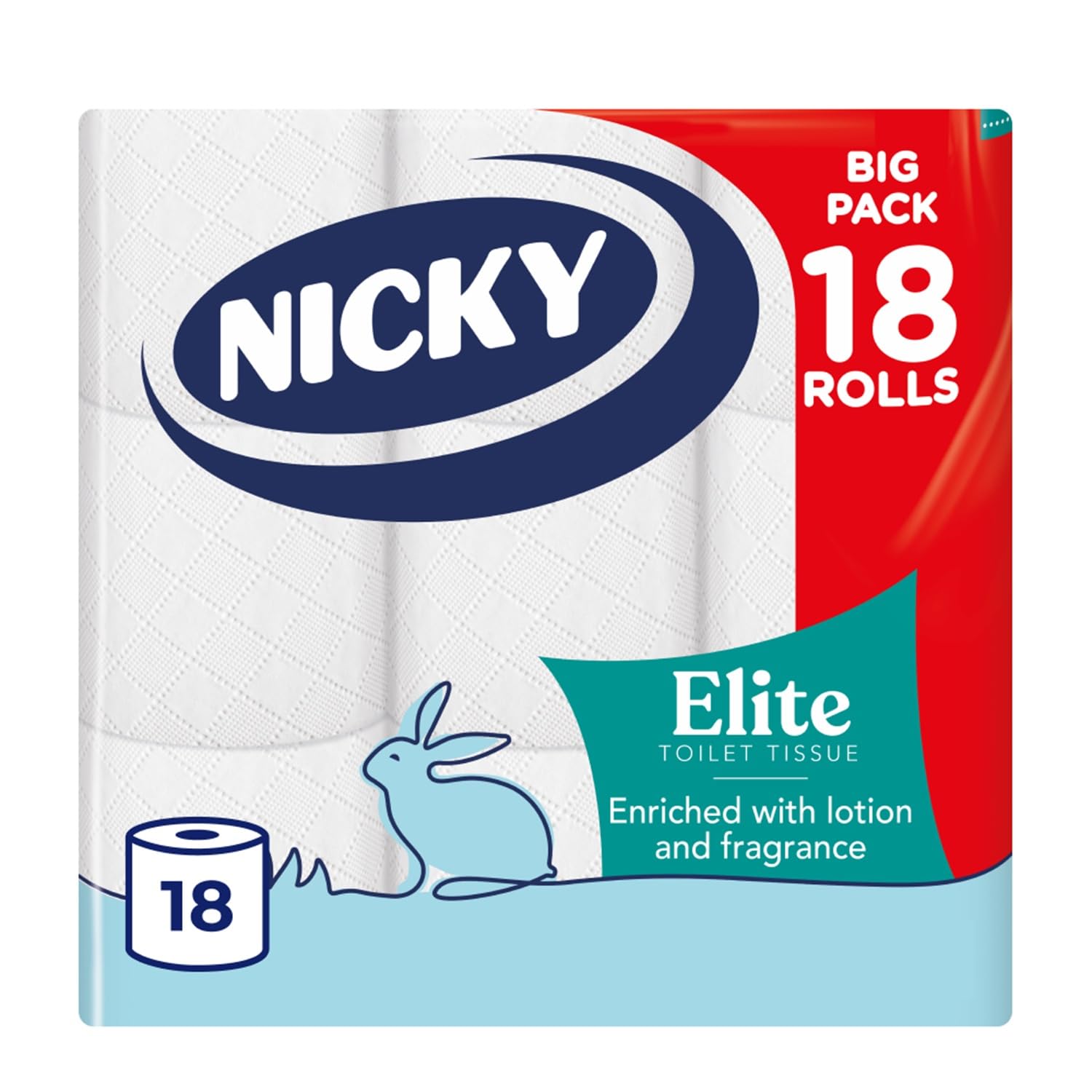Nicky Elite Scented Toilet Tissue - 18 Rolls of White Toilet Paper, 3-ply, Talc Scent, Softness to The Skin, Enriched with Lotion, Extra Value Pack, 100% FSC Certified Paper