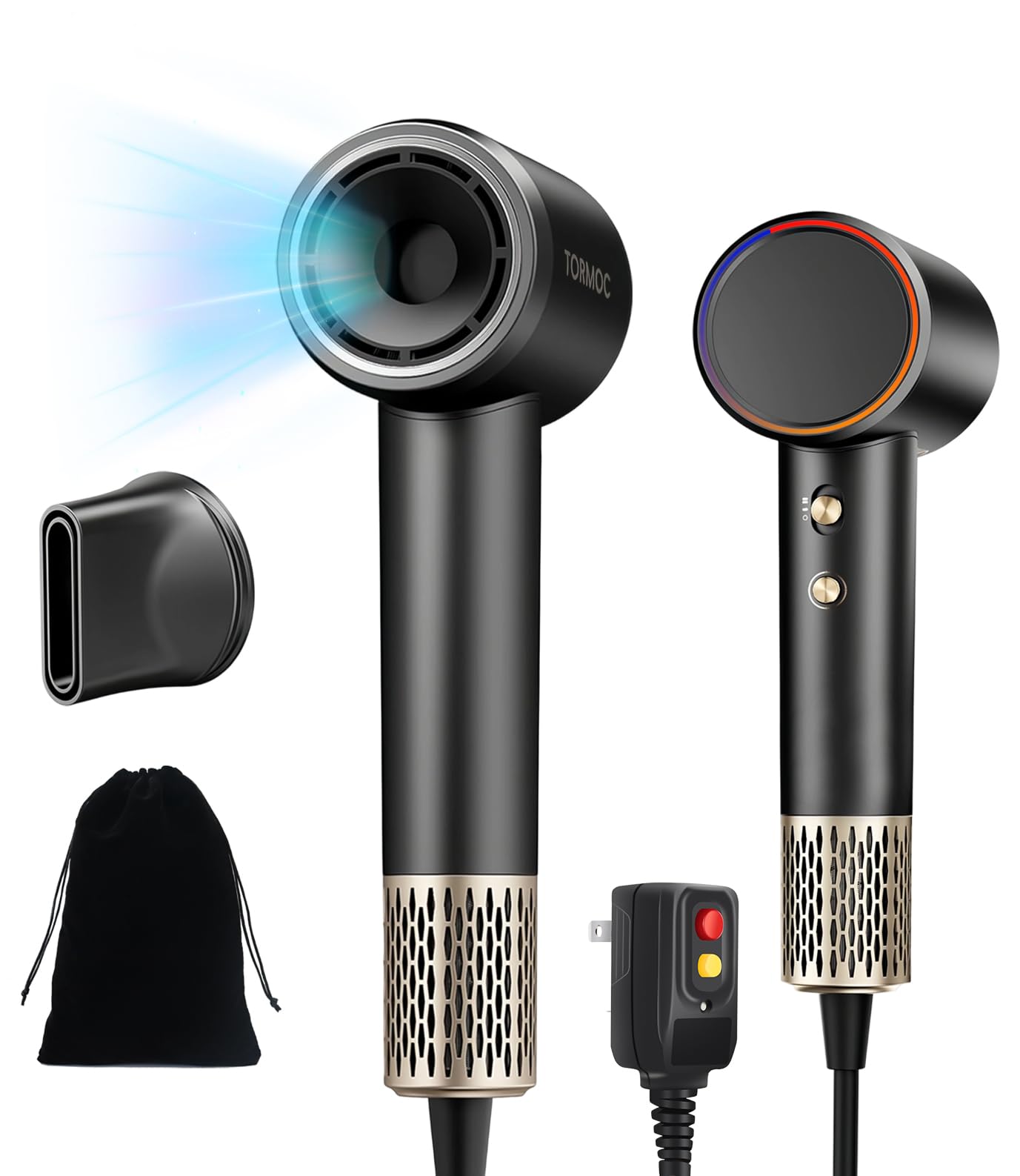 Portable Ionic Hair Dryer, Fast Drying Travel Blow Dryer with Brushless Motor – Small, Lightweight, Mini Hair Dryer with Bag, Quiet & Compact for Home