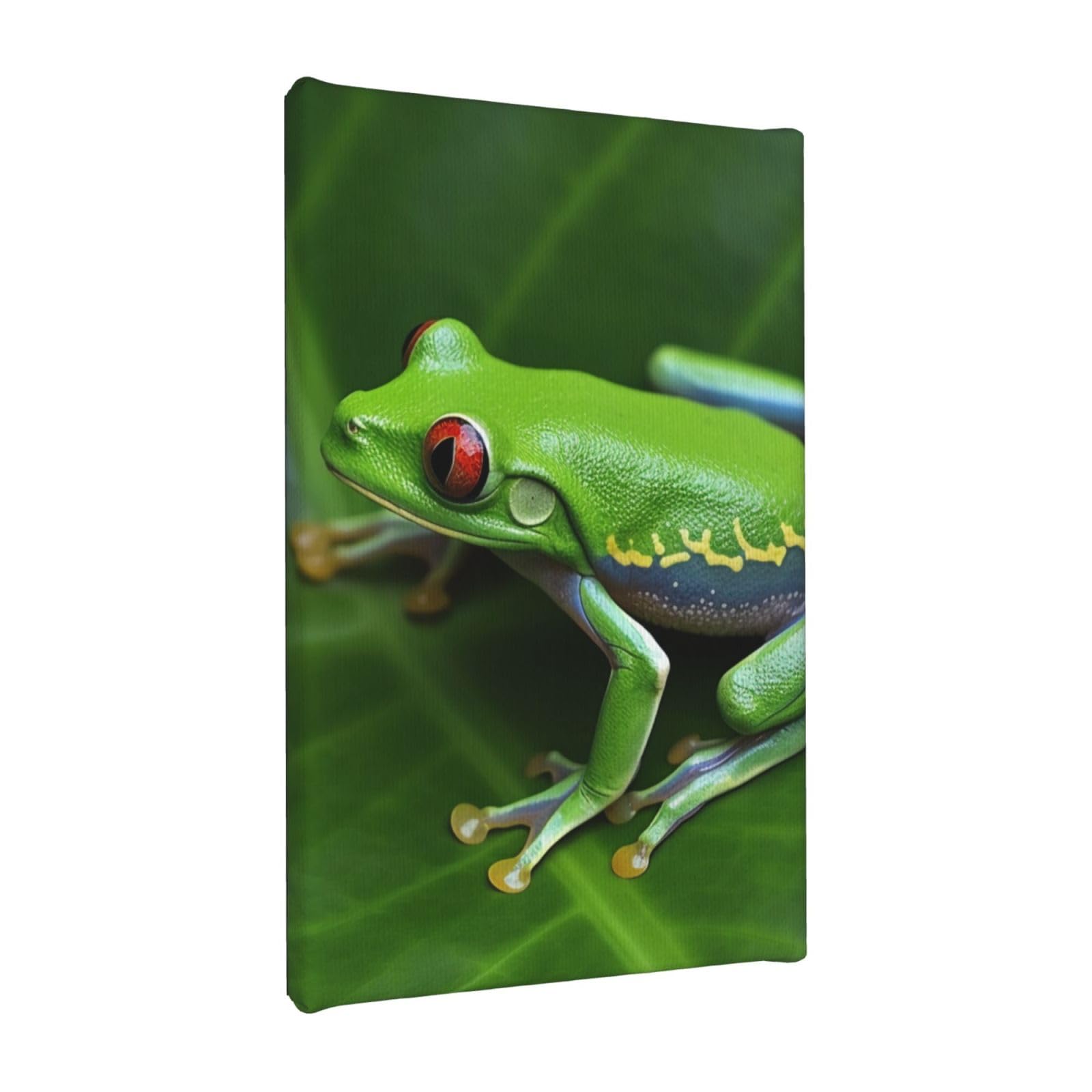 YKLJG Animal Frog Leaves Printed Wall Art Canvas Painting 20x30 CM Wooden Framed Picture Painting Artwork Prints for Bedroom Kitchen Home Office Decor