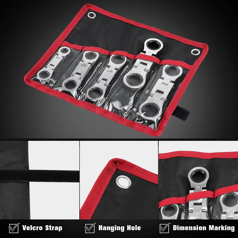 Geroosaty 5-Piece Flex- Stubby Ratcheting Combination Wrench Set, Mini Wrench Set, Double Box End Flex-, Mini Spanner Set - Image 4