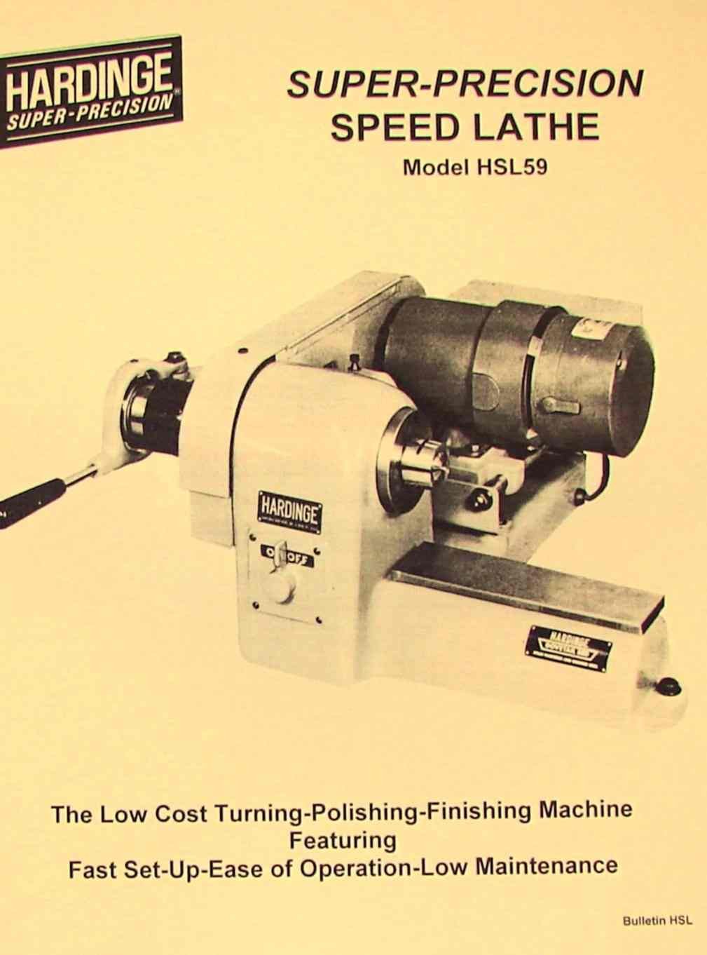 HARDINGE HSL59 Speed Lathe Catalog Misc. Books