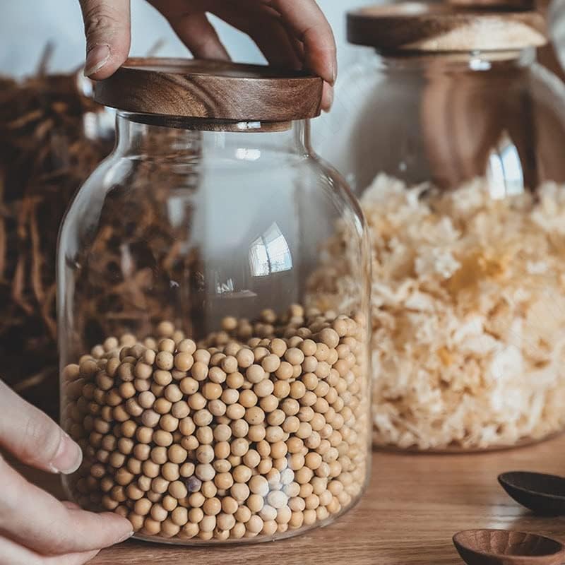 Miniatura 3 de GENIGW Tarros de almacenamiento de vidrio para armario de cocina, dispensador de granos transparentes, tarro de caramelo simplificado, decoración